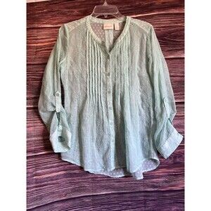 Chicos Top Size 0 Kandyce Button Front Shirt Details Embroidered Sheer Small